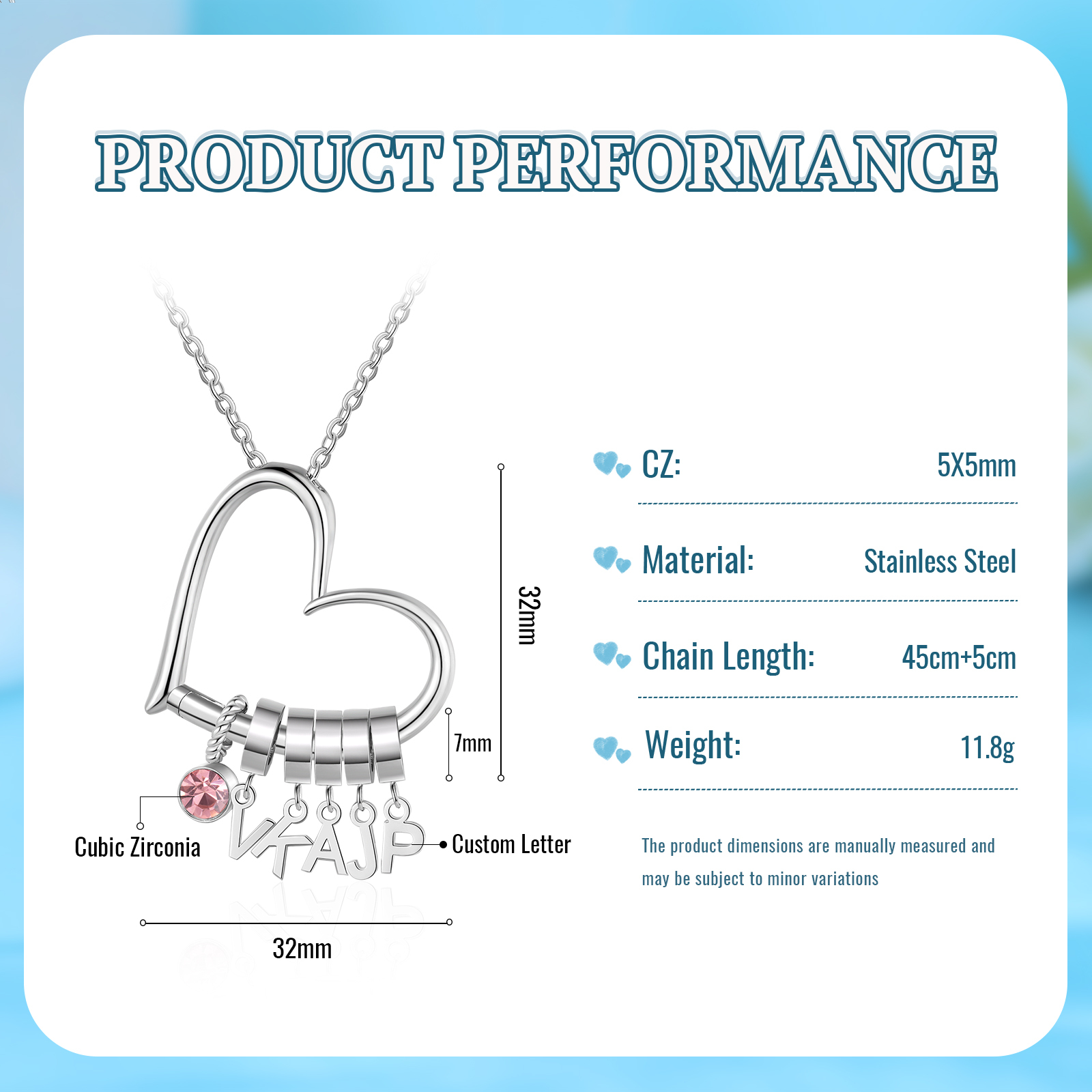 Personalised Heart Necklace Custom 5 lettres and  Birthstone - Personalised Gift for Her | Jessemade