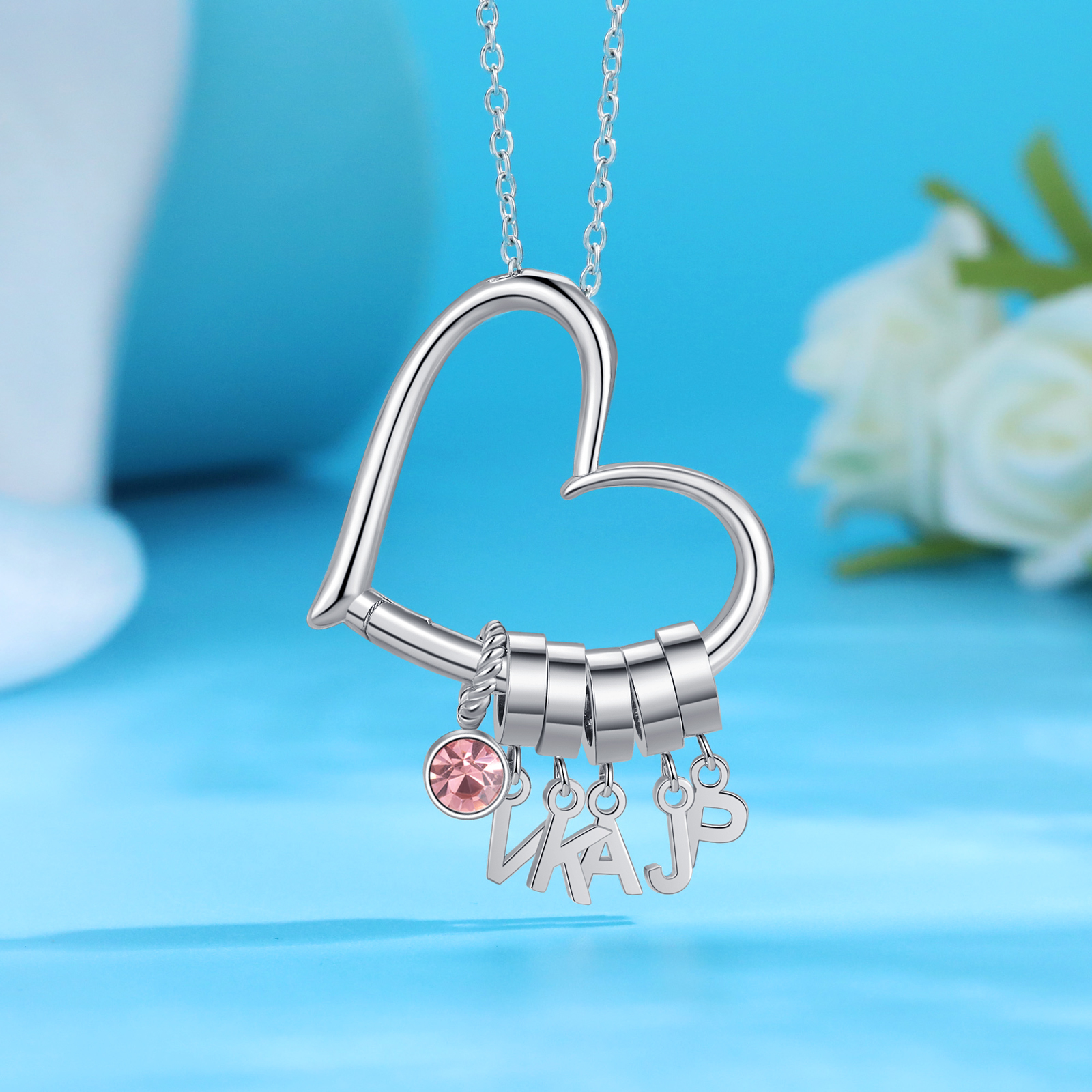 Personalised Heart Necklace Custom 5 lettres and  Birthstone - Personalised Gift for Her | Jessemade