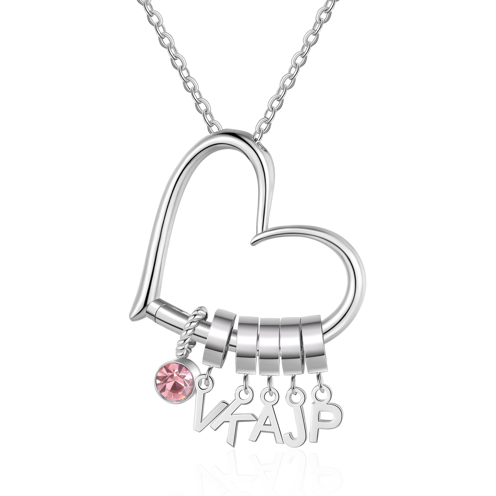 Personalised Heart Necklace Custom 5 lettres and Birthstone