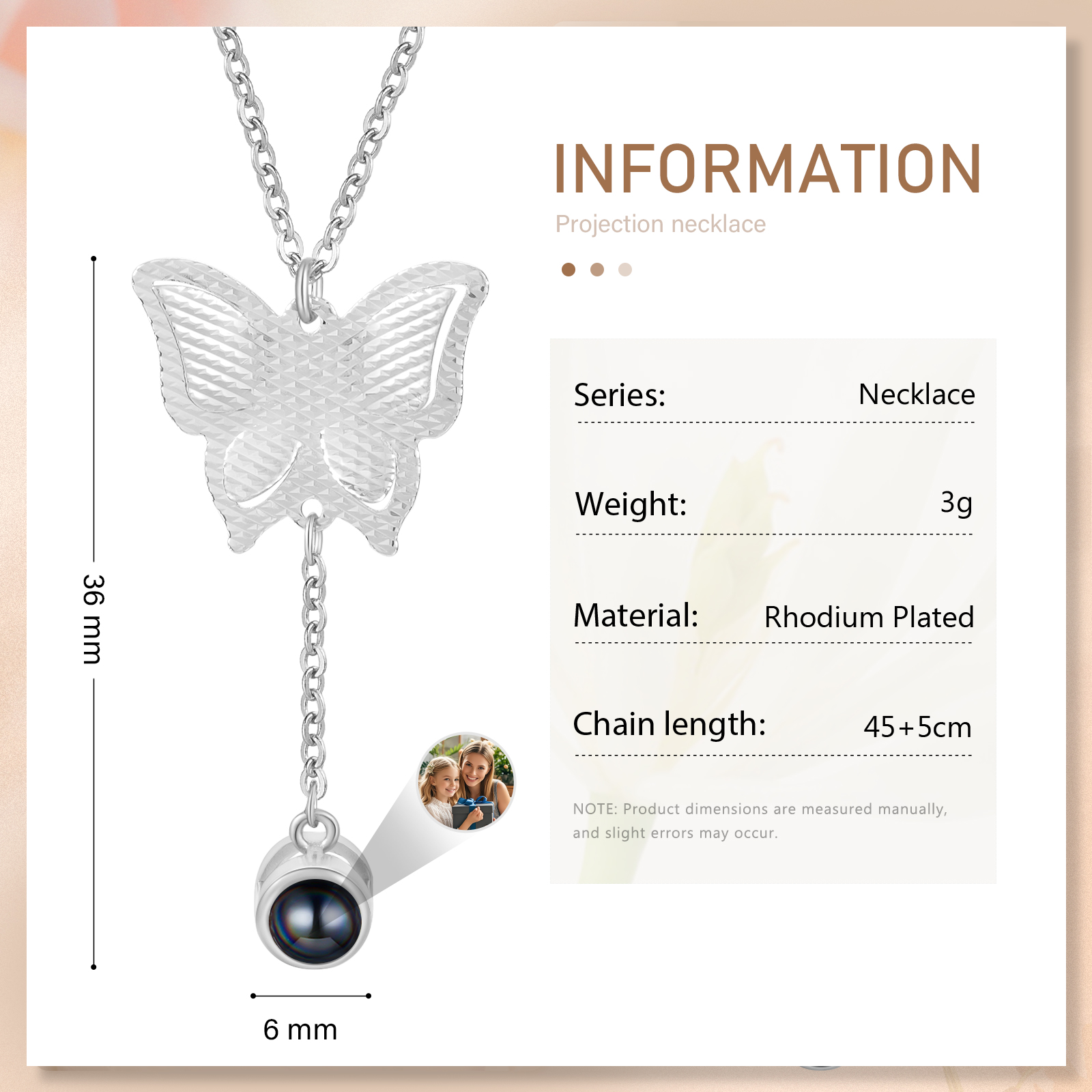 Personalised Butterfly Necklace Photo Projection Unique Gift for Her | Jessemade