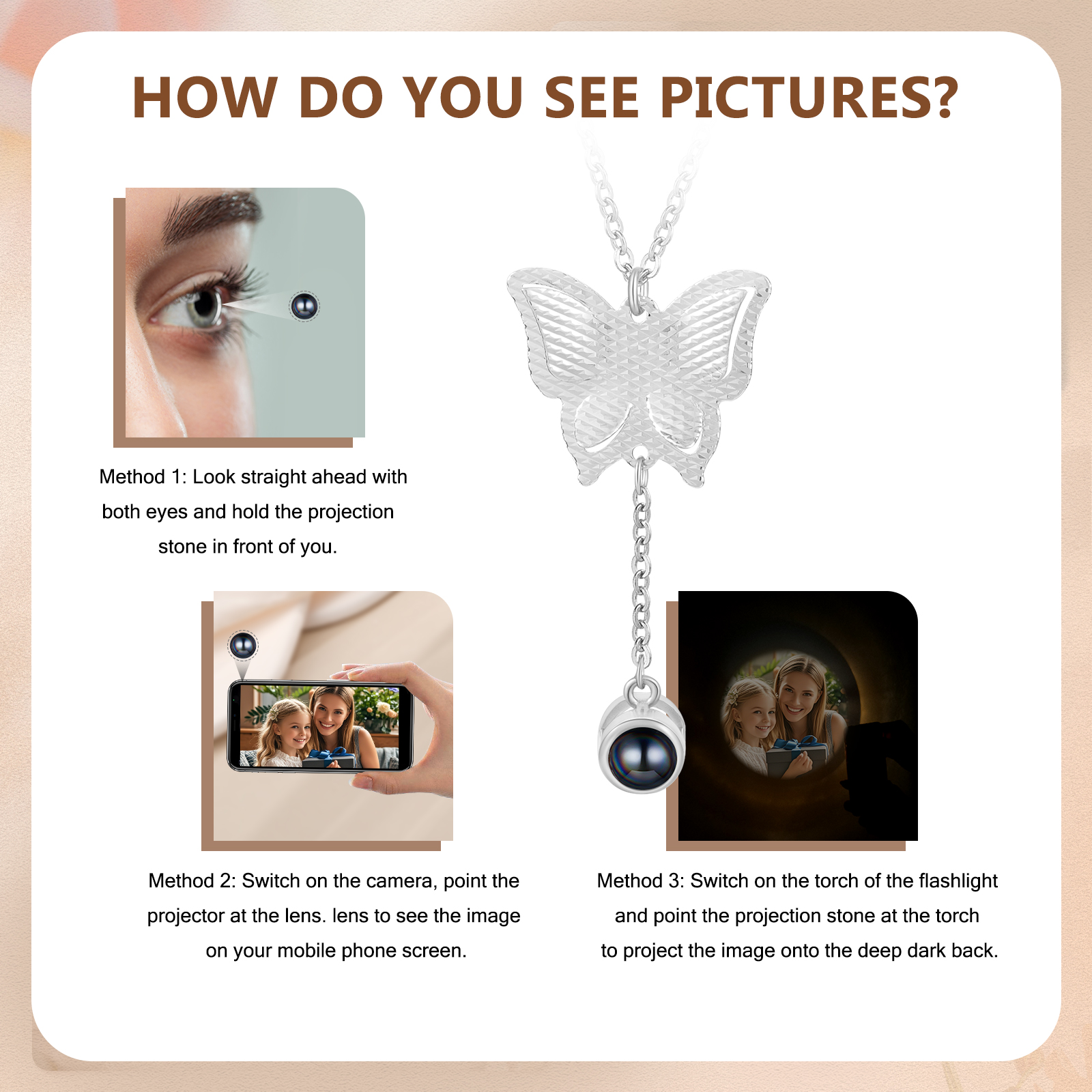 Personalised Butterfly Necklace Photo Projection Unique Gift for Her | Jessemade