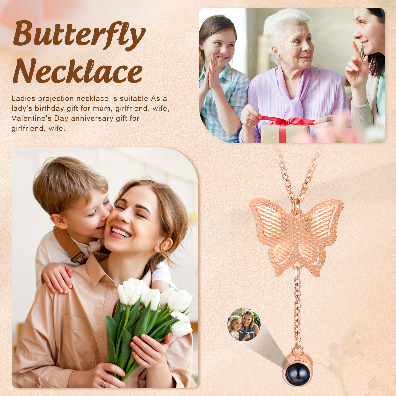 Personalised Butterfly Necklace Photo Projection Unique Gift for Her | Jessemade