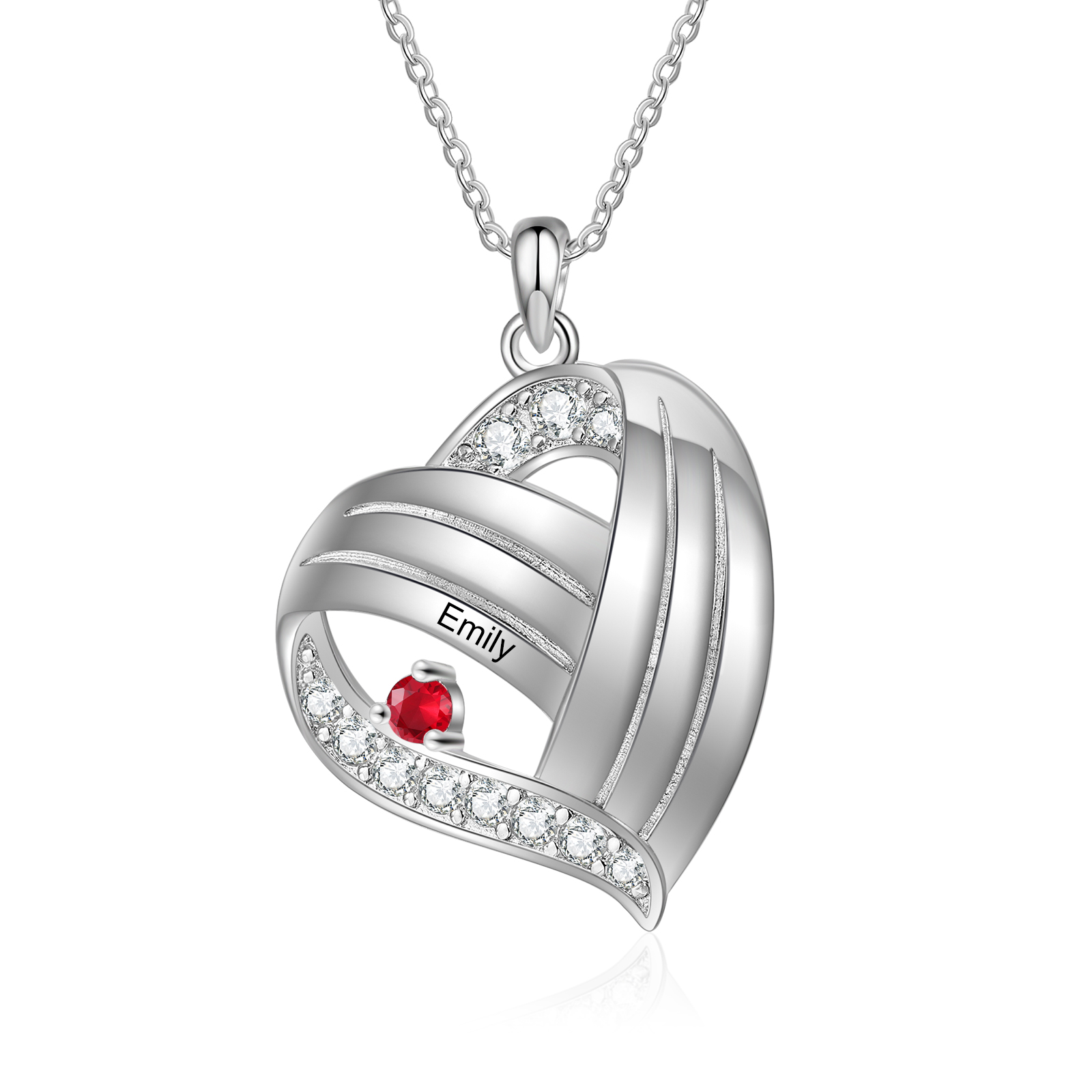 Personalised Heart Charm Necklace with 1 Name & 1 Birthstone Gift For Women | Jessemade