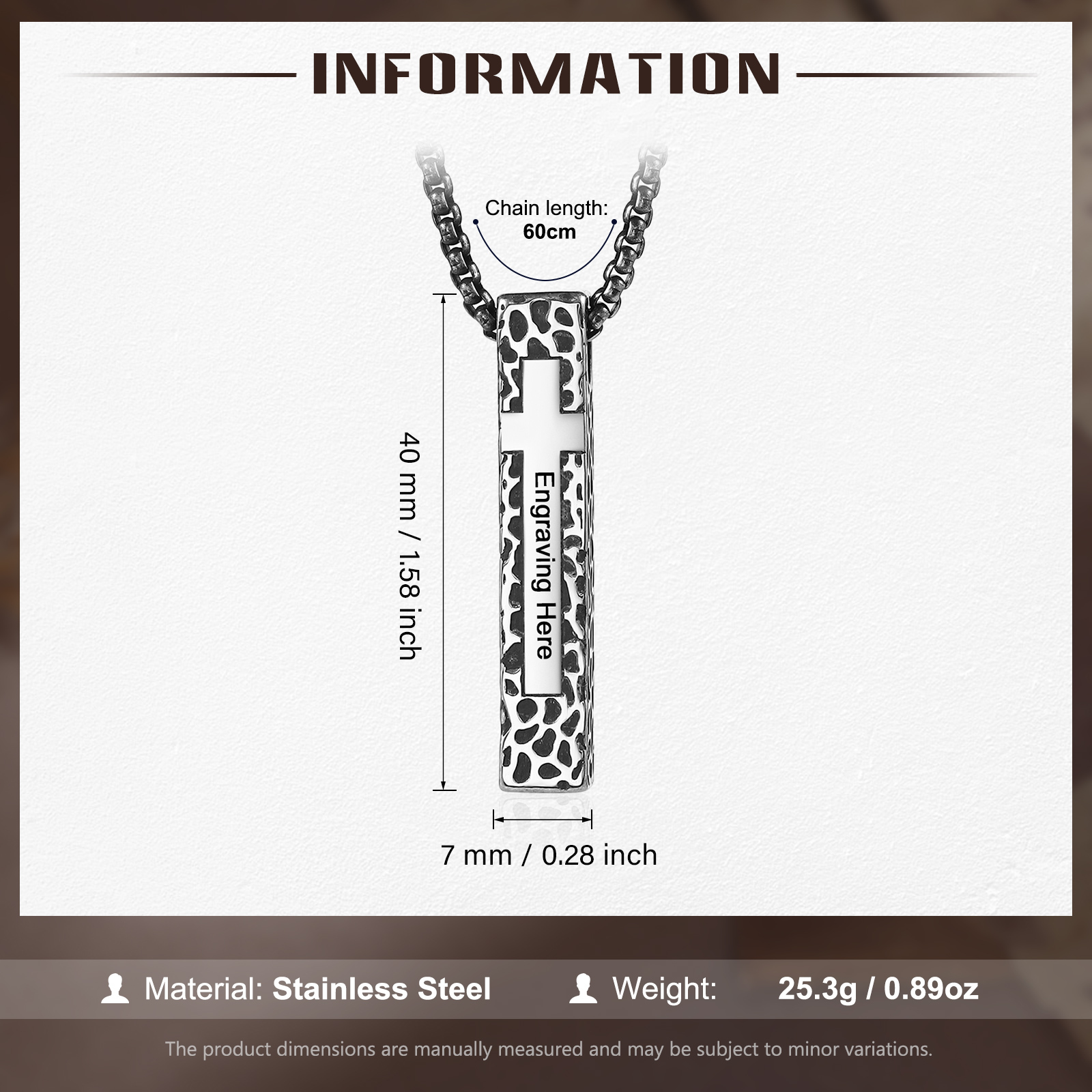 Personalised Stainless Steel Cross Pendant Necklace with 1 Text - Custom Gift for Him | Jessemade