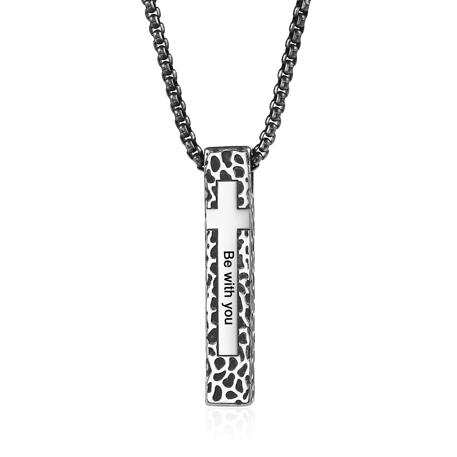 Personalised Stainless Steel Cross Pendant Necklace with 1 Text - Custom Gift for Him | Jessemade