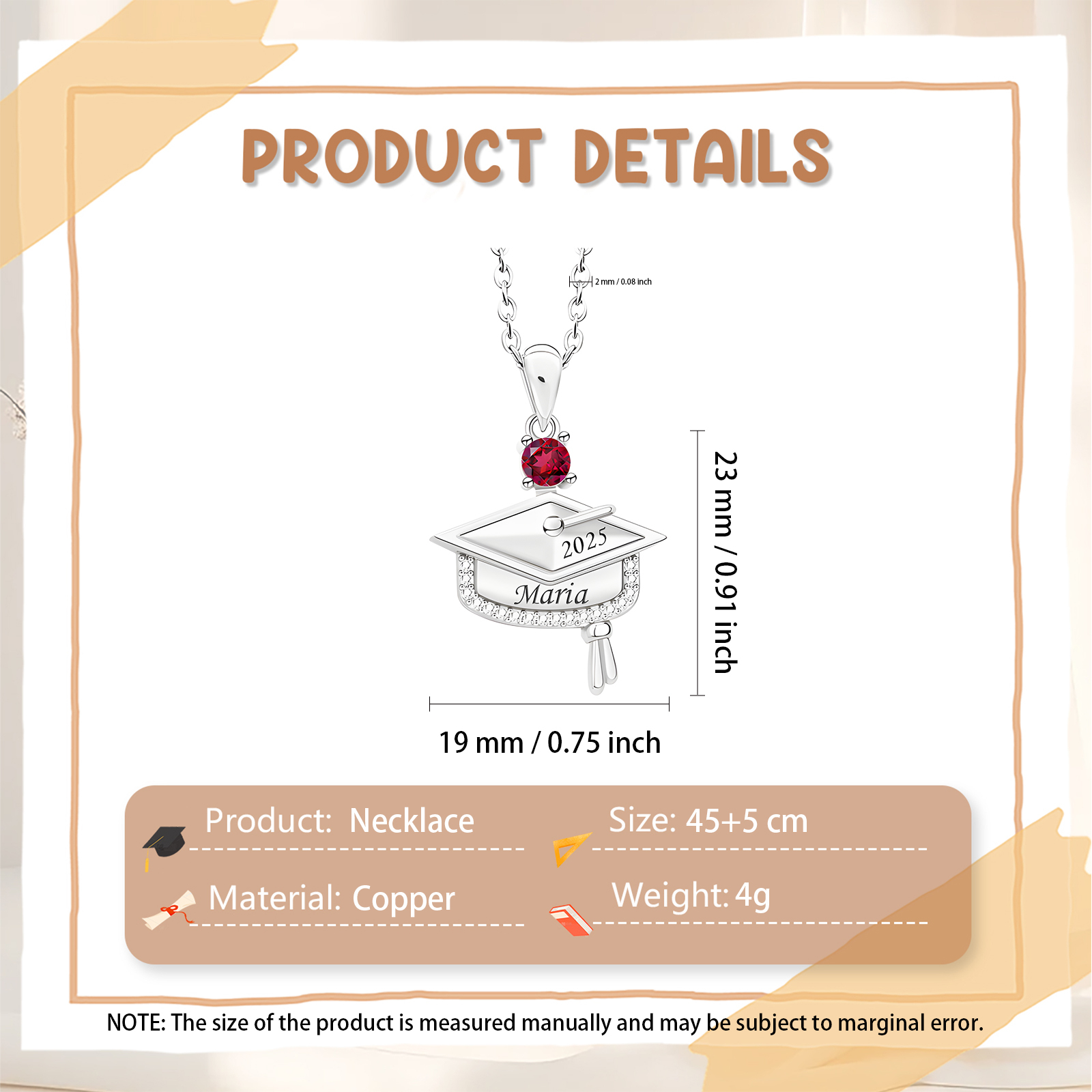 Personalised Graduation Necklace with Name & Birthstone - Graduation Box Set Gift | Jessemade