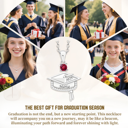 Personalised Graduation Necklace with Name & Birthstone - Graduation Box Set Gift | Jessemade