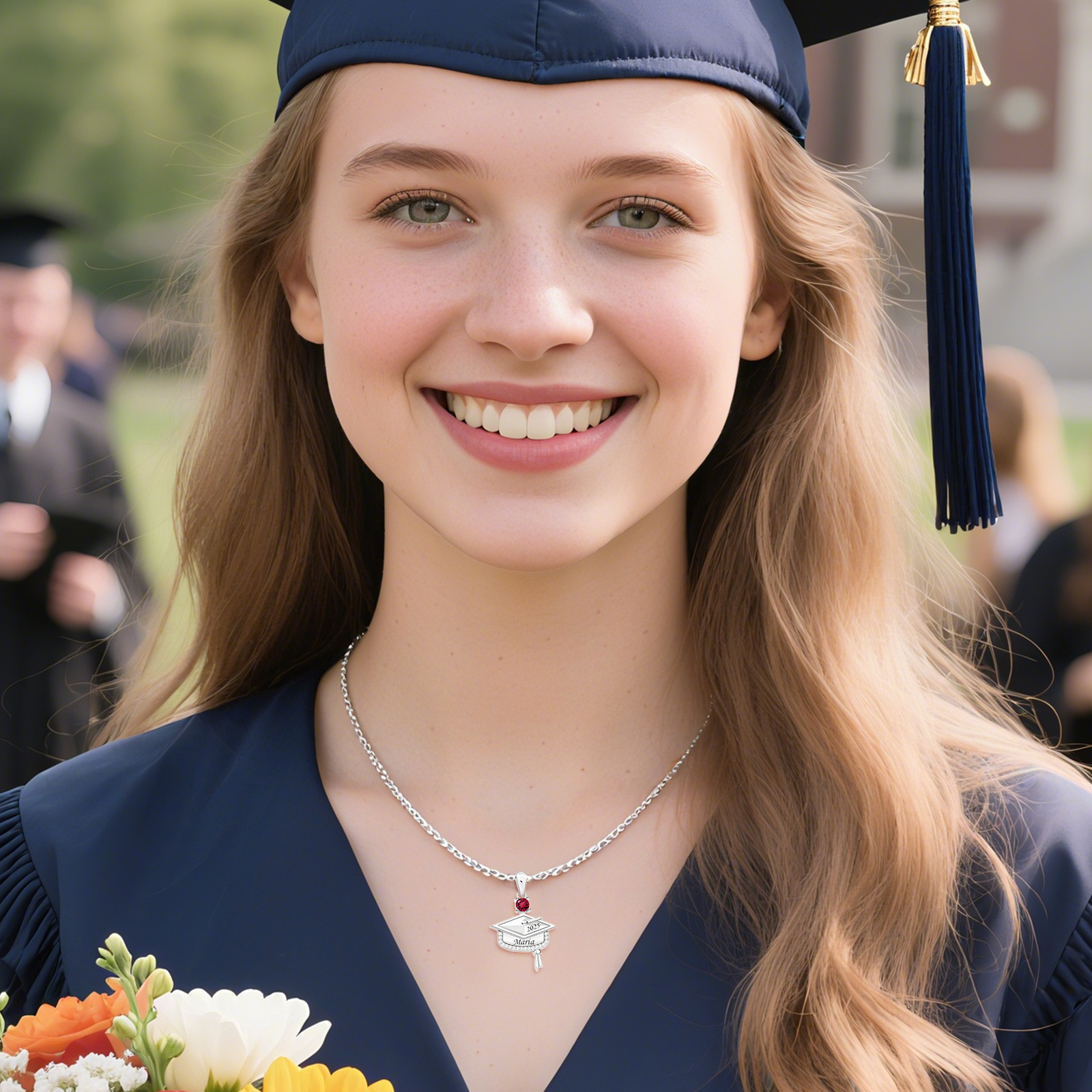 Personalised Graduation Necklace with Name & Birthstone - Graduation Box Set Gift | Jessemade