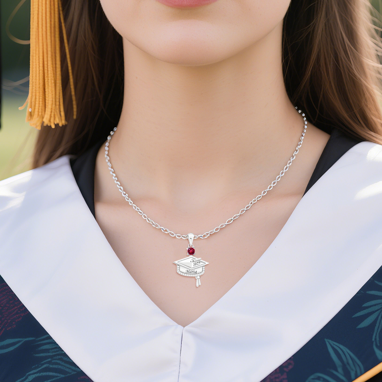 Personalised Graduation Necklace with Name & Birthstone - Graduation Box Set Gift | Jessemade