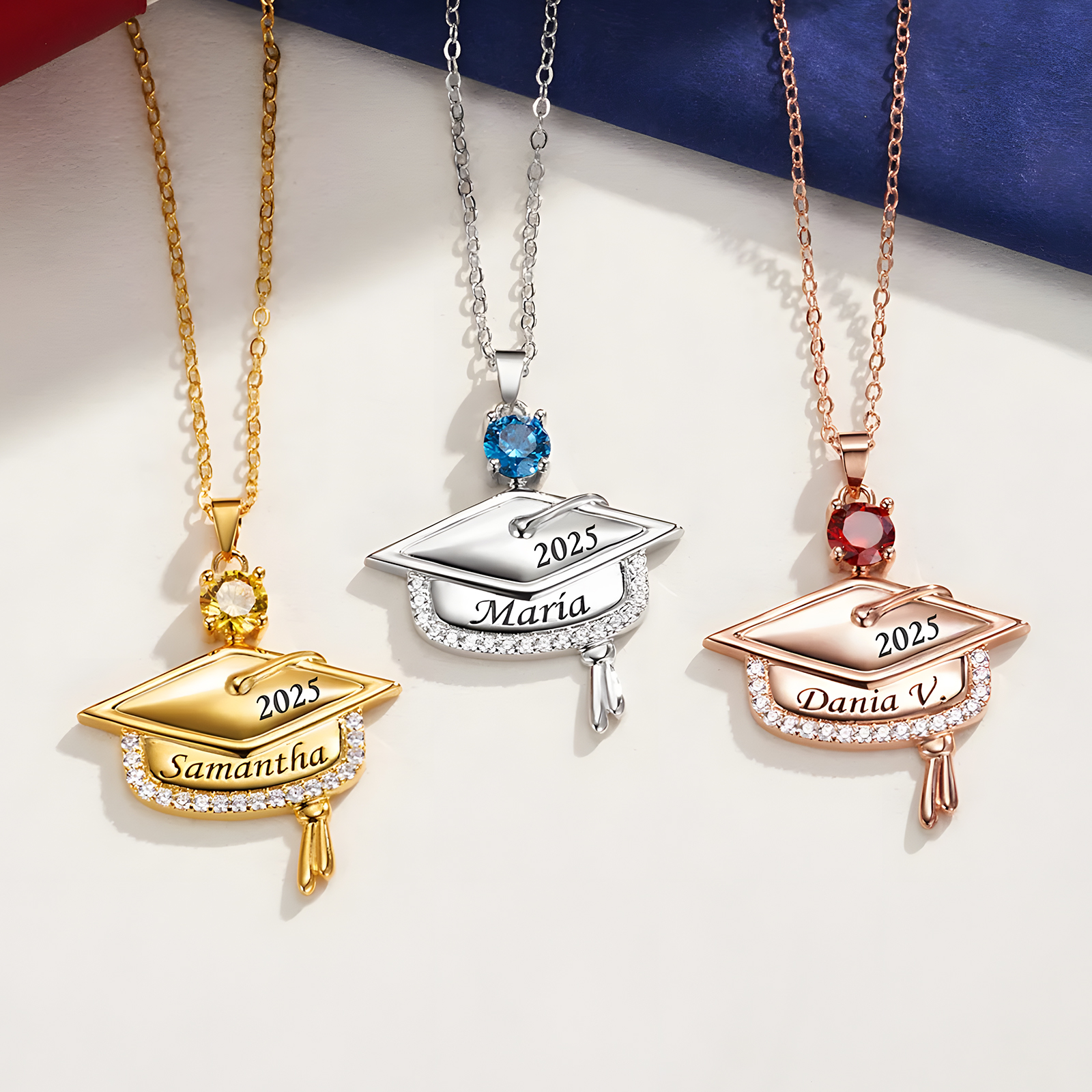 Personalised Graduation Necklace with Name & Birthstone - Graduation Box Set Gift | Jessemade