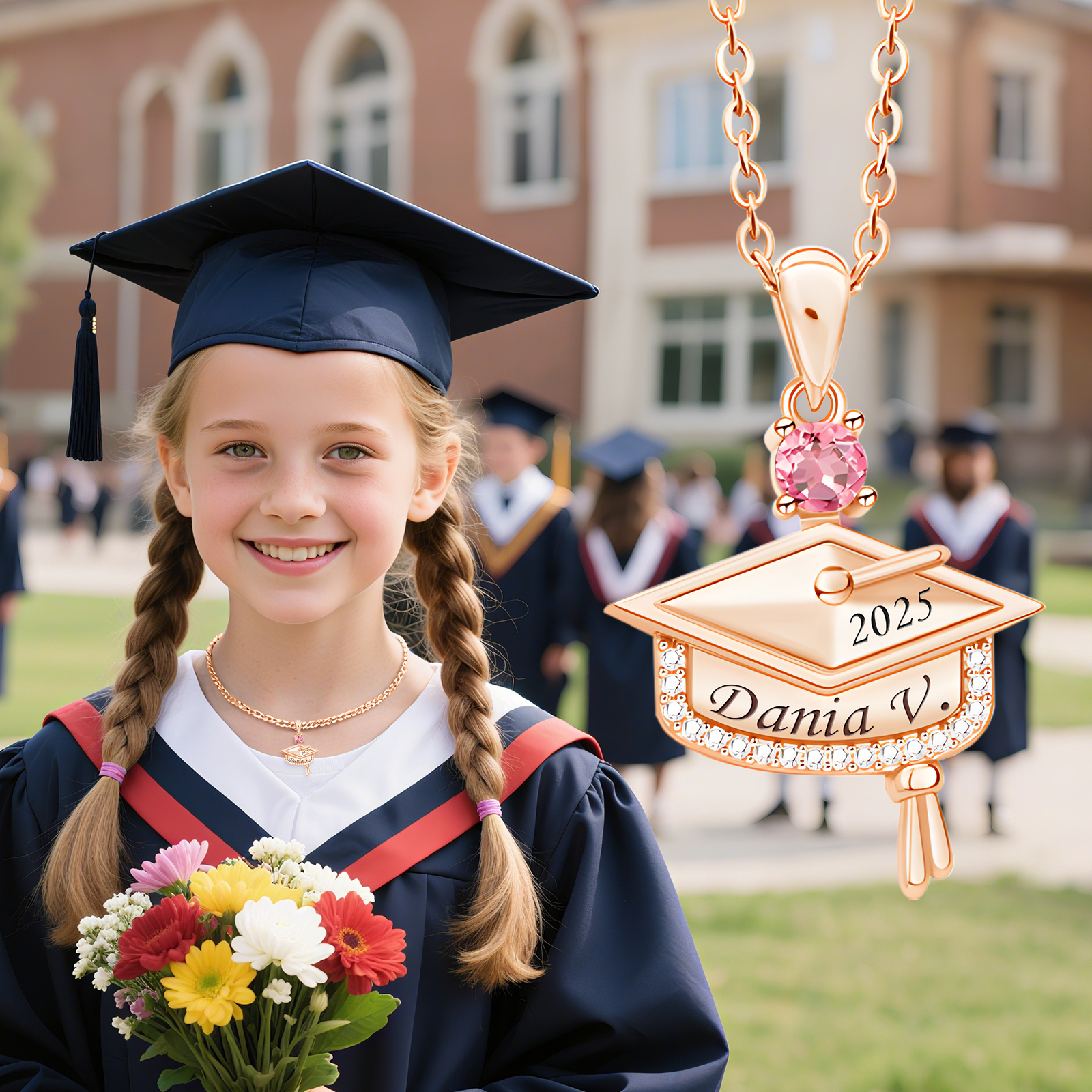 Personalised Graduation Necklace with Name & Birthstone - Graduation Box Set Gift | Jessemade