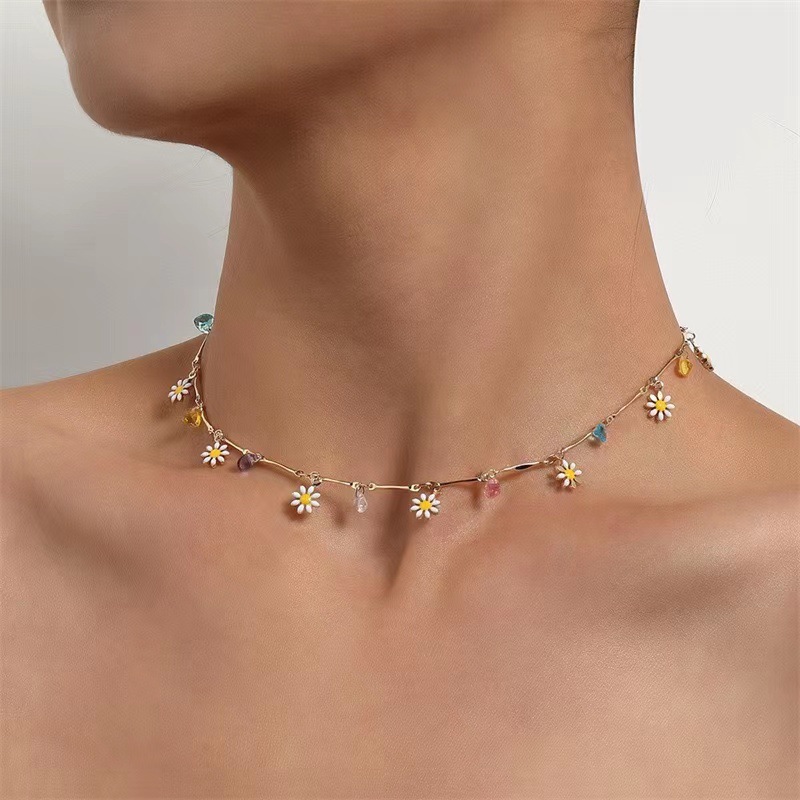 Rainbow Daisy Charm Choker Necklace - Gift for Women| Jessemade