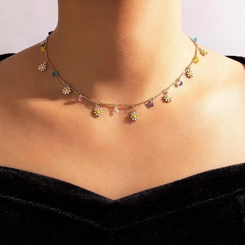 Rainbow Daisy Charm Choker Necklace - Gift for Women| Jessemade