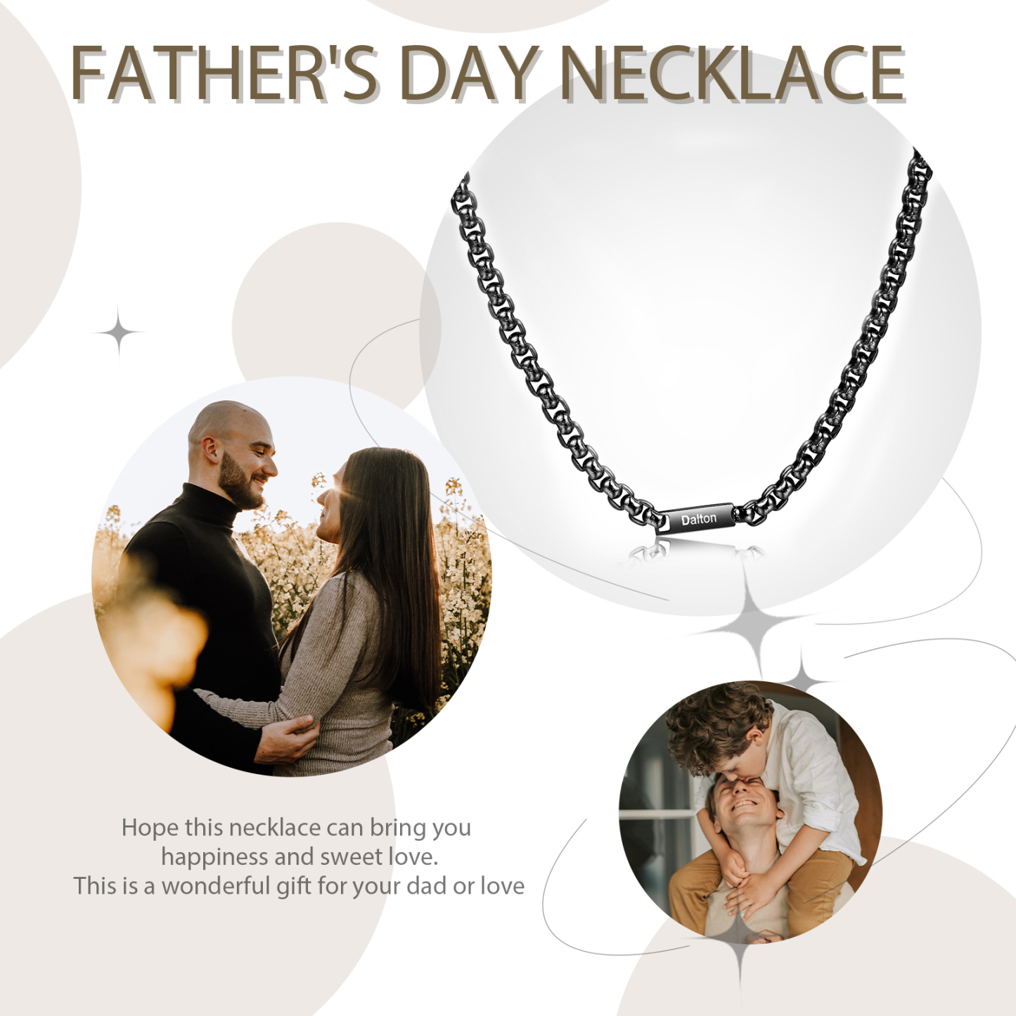 Custom Engraved 1 Names Circle Beads Charm Necklace Stainless Steel Braided Personalised Necklace for Men Women - Gifts for Him Her