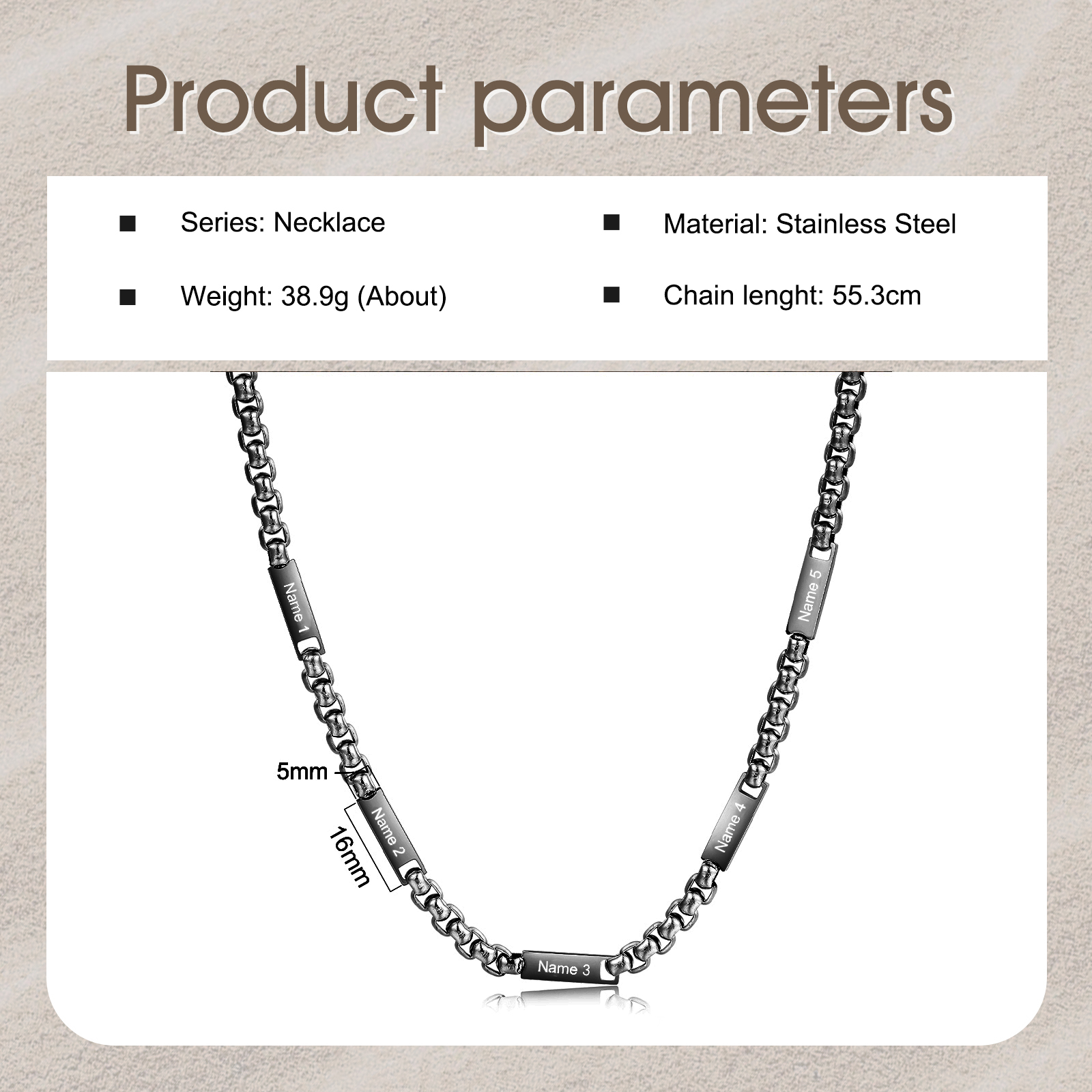 5 Names Personalised Father’s Day Necklace – Custom Engraved Chain for Dad | Jessemade