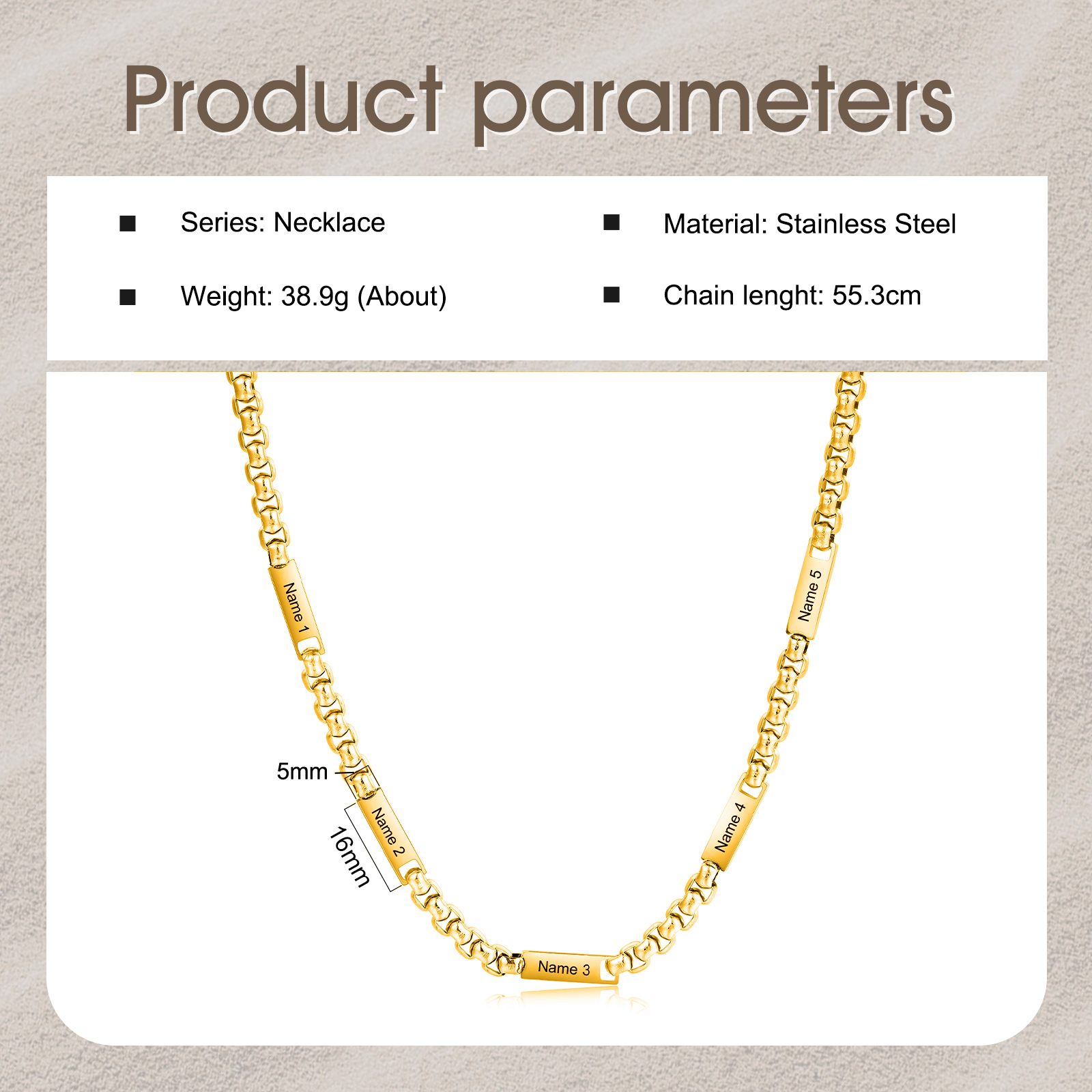 5 Names Personalised Father’s Day Necklace – Custom Engraved Chain for Dad | Jessemade