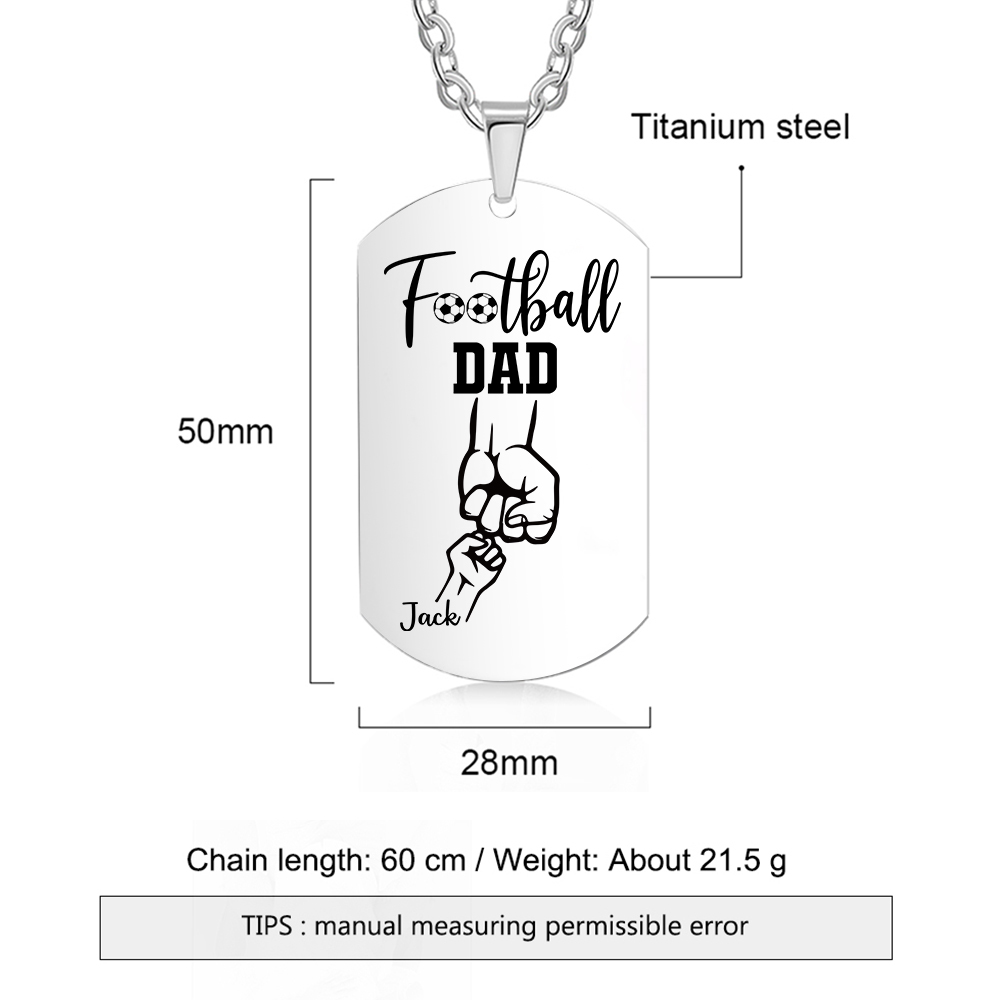 Personalised Football Dad Photo Necklace – Custom Fist Bump Pendant with 1 Children’s Names | Jessemade