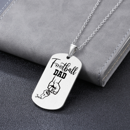 Personalised Football Dad Photo Necklace – Custom Fist Bump Pendant with 1 Children’s Names | Jessemade
