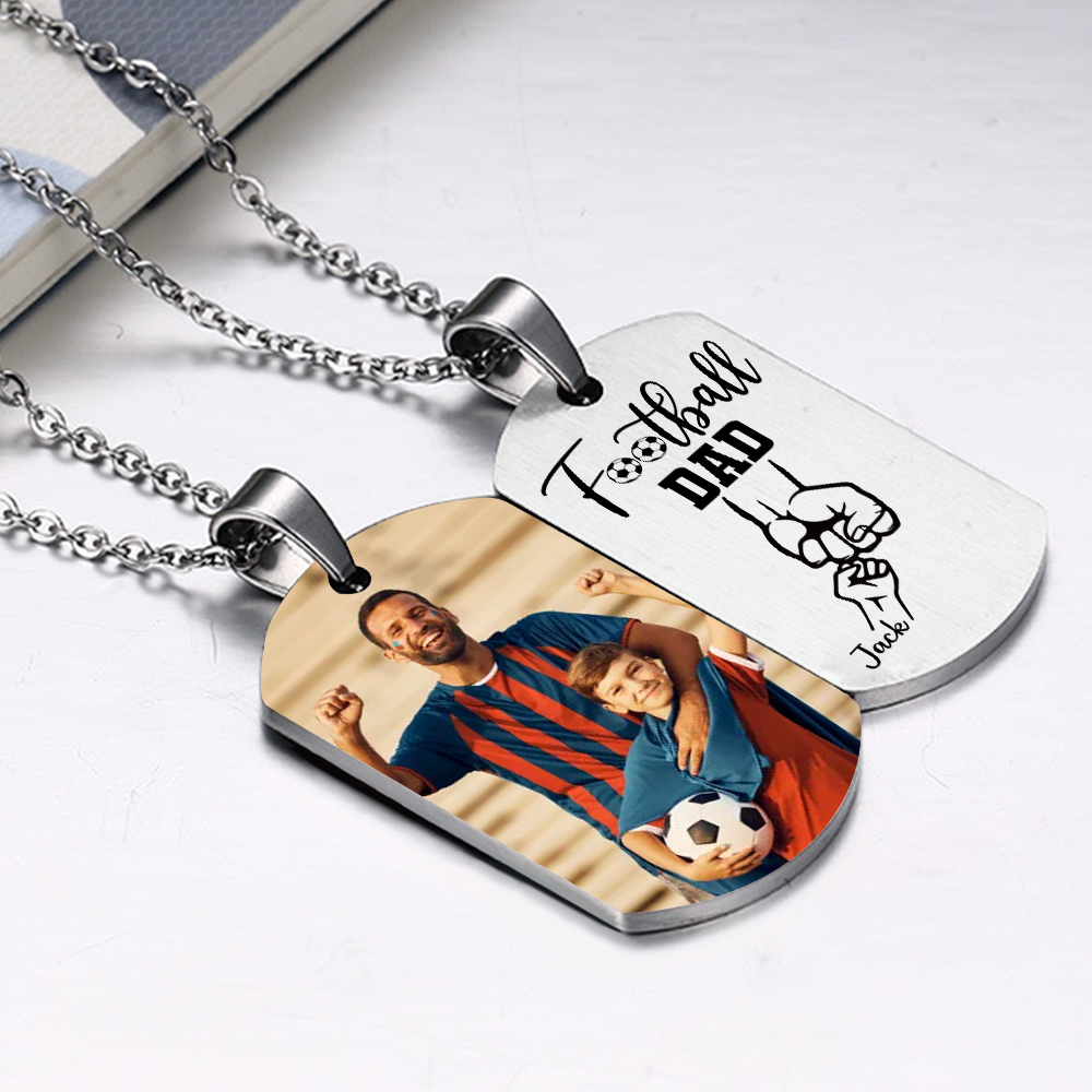 Personalised Football Dad Photo Necklace – Custom Fist Bump Pendant with 1 Children’s Names | Jessemade