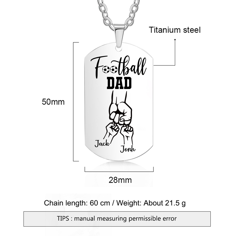 Personalised Football Dad Photo Necklace – Custom Fist Bump Pendant with 2 Kids' Names | Jessemade