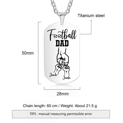 Personalised Football Dad Photo Necklace – Custom Fist Bump Pendant with 2 Kids' Names | Jessemade