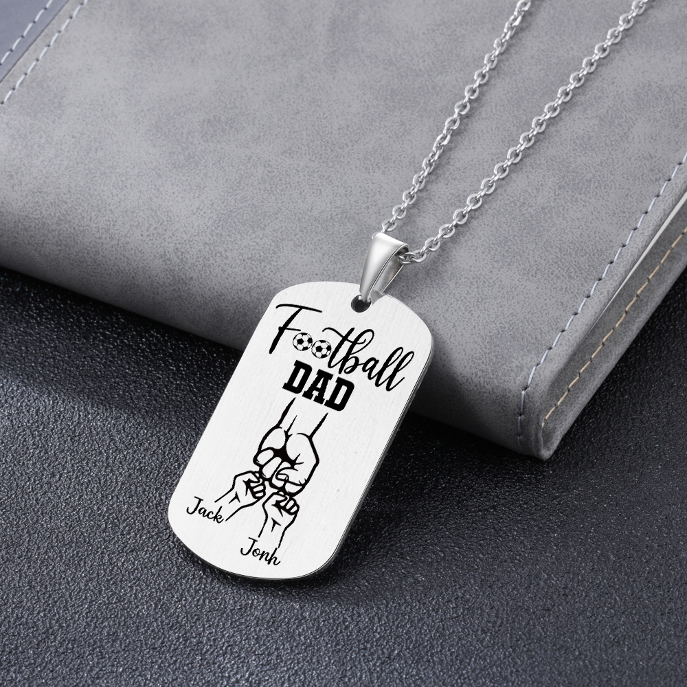 Personalised Football Dad Photo Necklace – Custom Fist Bump Pendant with 2 Kids' Names | Jessemade
