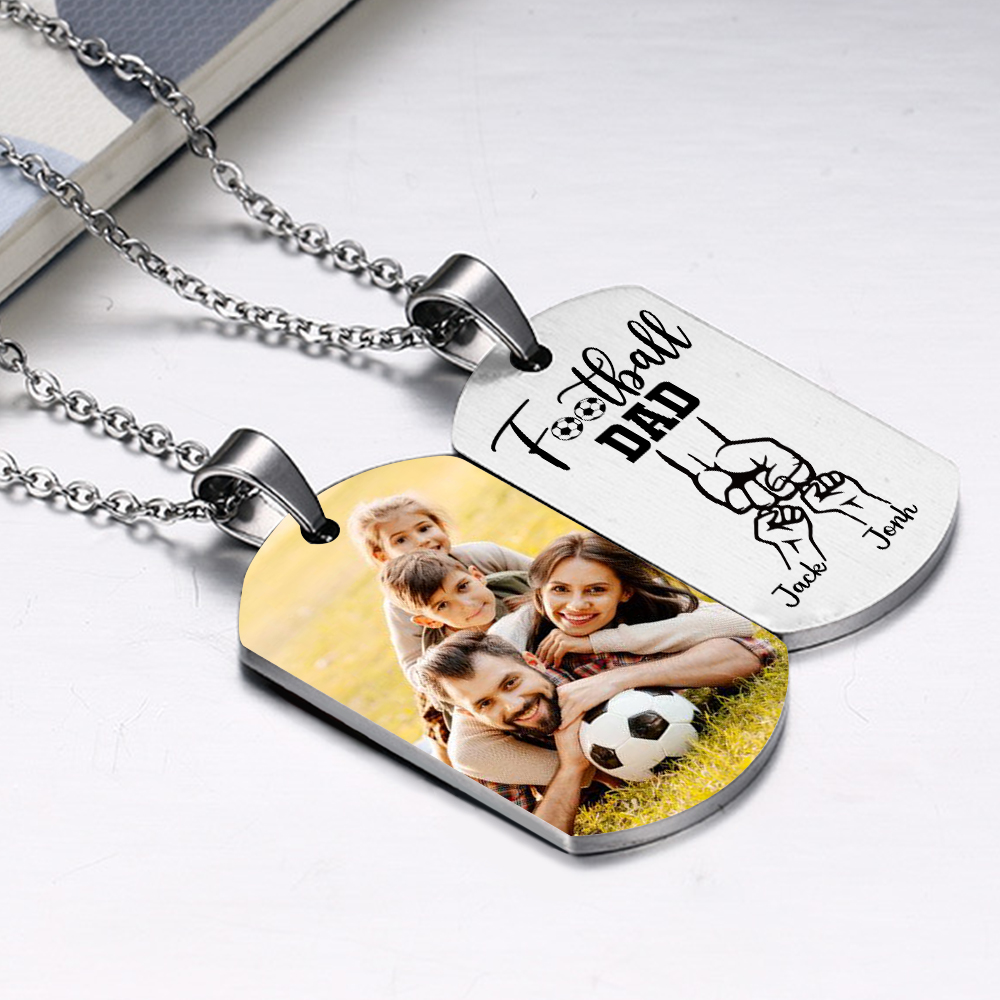 Personalised Football Dad Photo Necklace – Custom Fist Bump Pendant with 2 Kids' Names | Jessemade