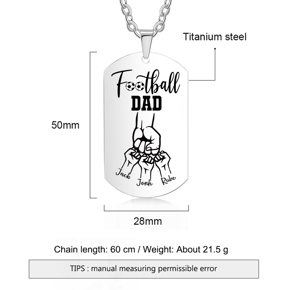 Personalised Football Dad Photo Necklace – Custom Fist Bump Pendant with 3 Kids' Names | Jessemade