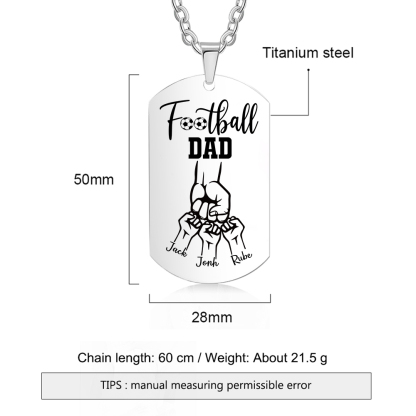 Personalised Football Dad Photo Necklace – Custom Fist Bump Pendant with 3 Kids' Names | Jessemade