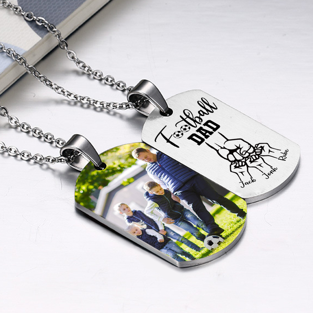 Personalised Football Dad Photo Necklace – Custom Fist Bump Pendant with 3 Kids' Names | Jessemade