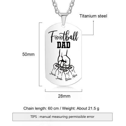 Personalised Football Dad Photo Necklace – Custom Fist Bump Pendant with 4 Kids' Names | Jessemade