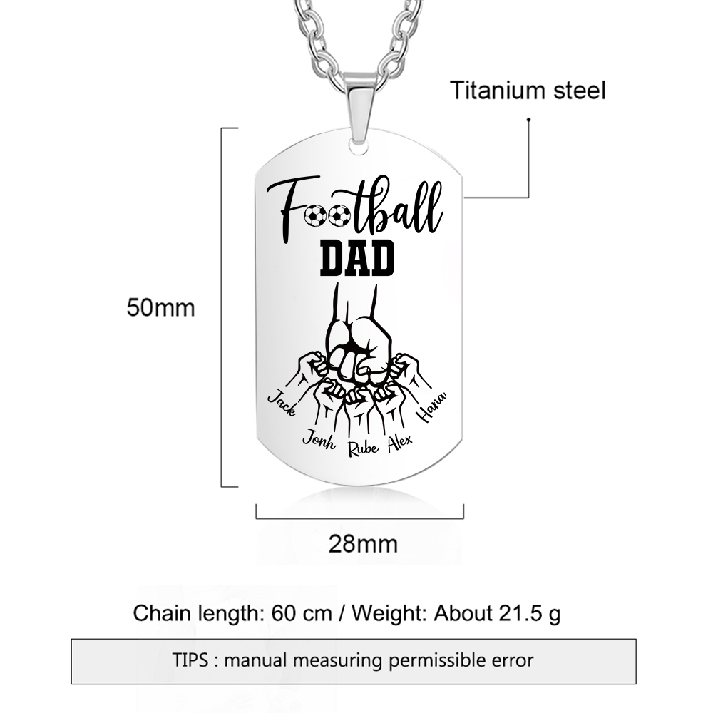 Personalised Football Dad Photo Necklace – Custom Fist Bump Pendant with 5 Kids' Names | Jessemade