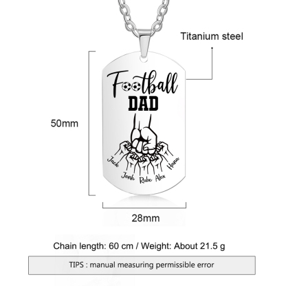 Personalised Football Dad Photo Necklace – Custom Fist Bump Pendant with 5 Kids' Names | Jessemade