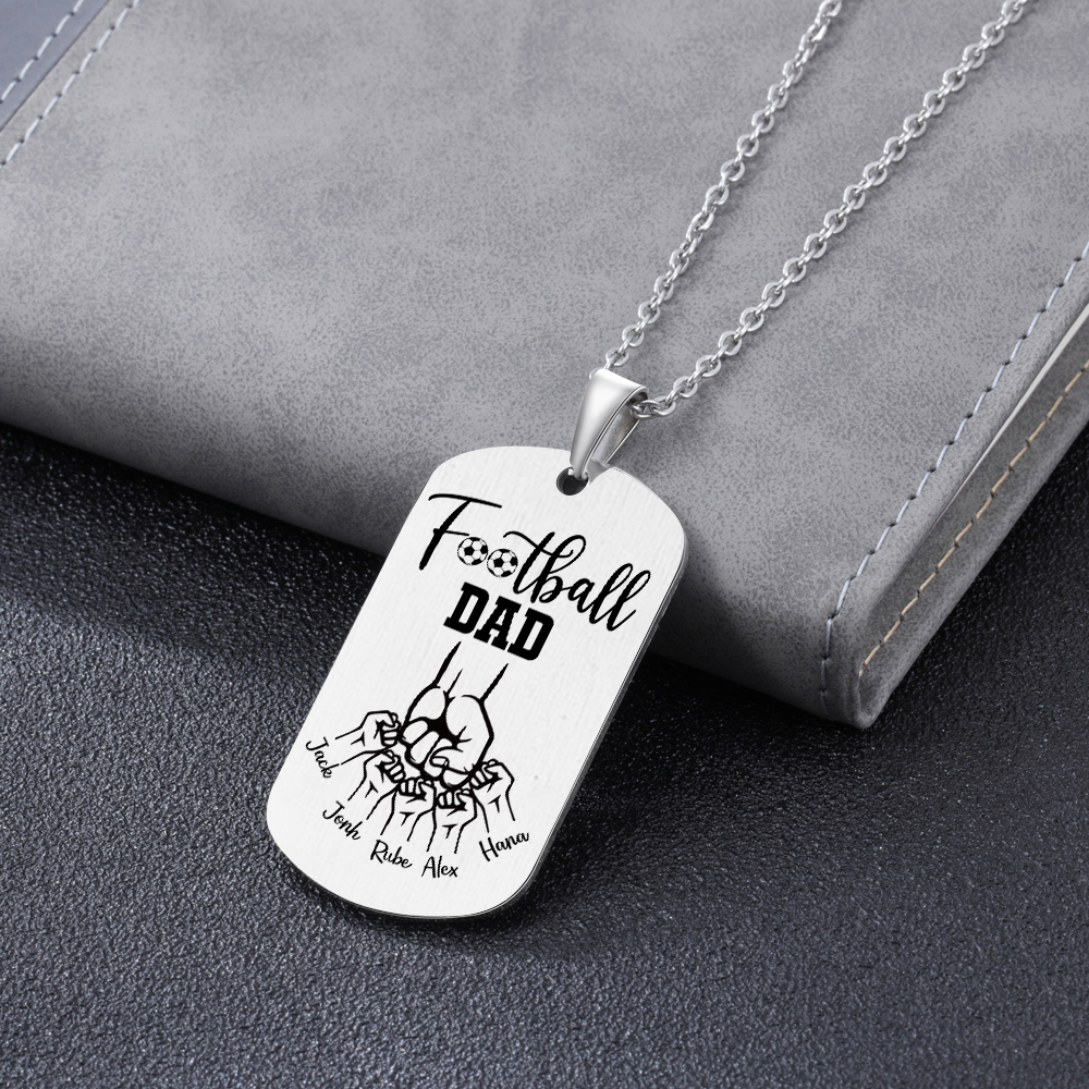Personalised Football Dad Photo Necklace – Custom Fist Bump Pendant with 5 Kids' Names | Jessemade