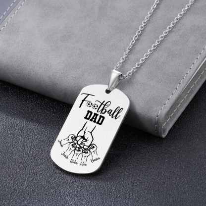 Personalised Football Dad Photo Necklace – Custom Fist Bump Pendant with 5 Kids' Names | Jessemade