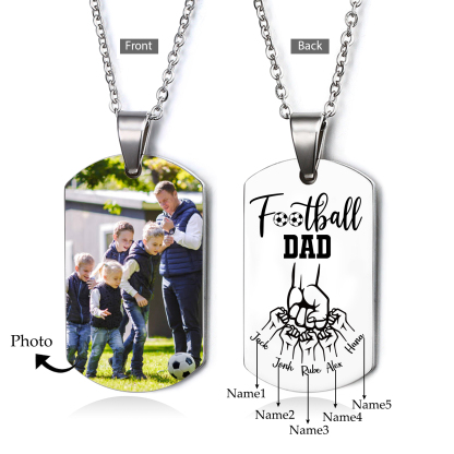 Personalised Football Dad Photo Necklace – Custom Fist Bump Pendant with 5 Kids' Names | Jessemade