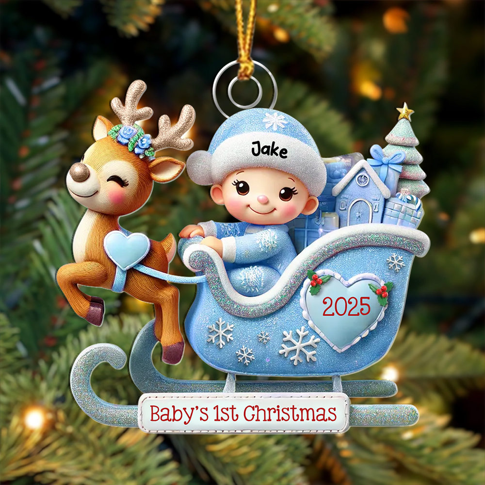 Personalised Christmas Tree Decoration Baby's 1st Christmas Sleigh Ornament