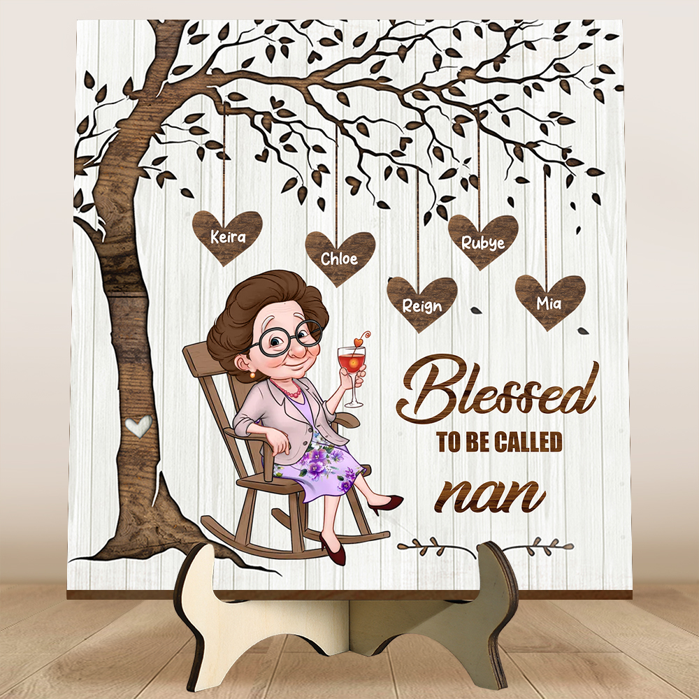 Personalised Wooden Plaque with Names and Hearts, Tree of Life, "Blessed to be called Nan"