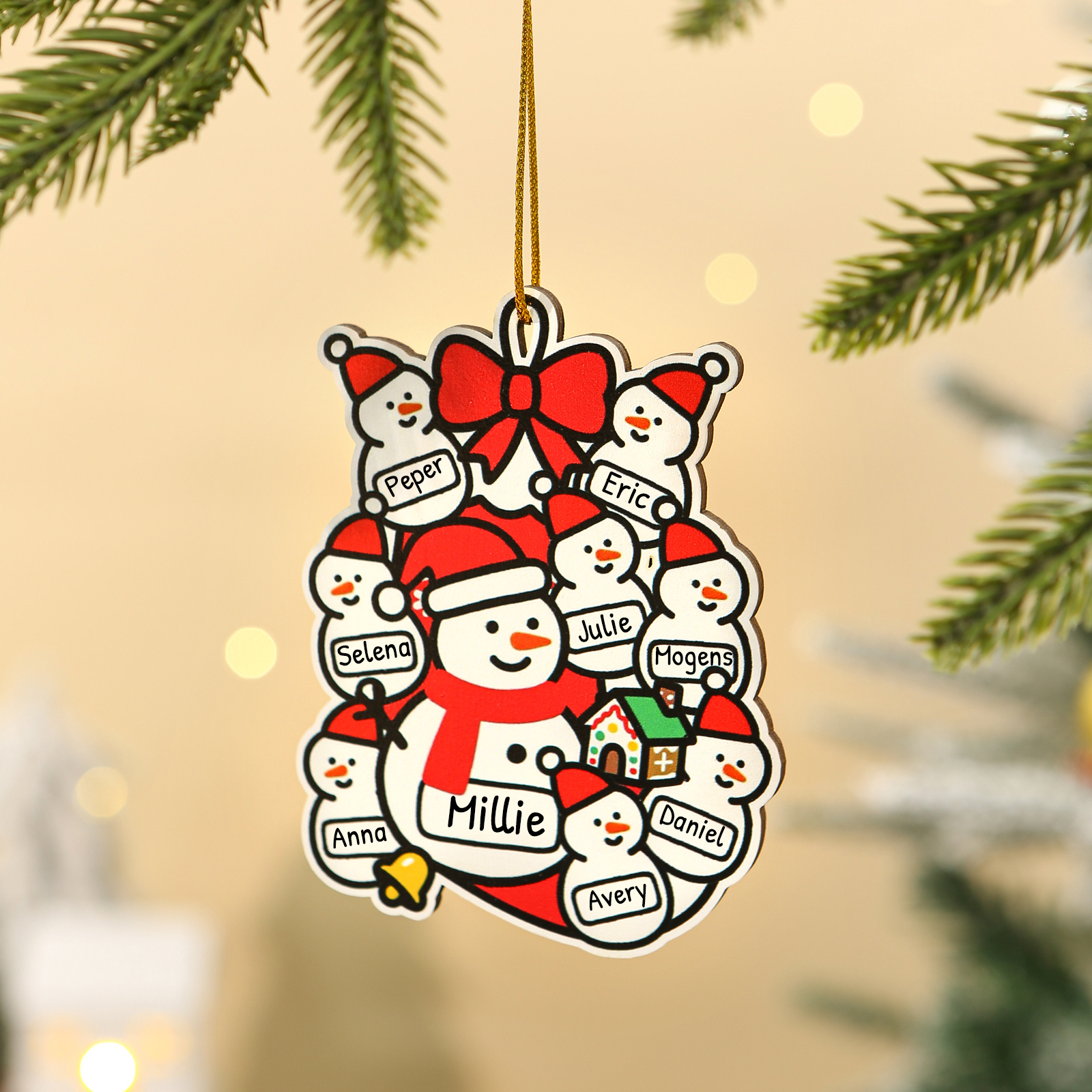Personalised  Wooden Christmas Tree Decoration Snowman Family Tree Ornament