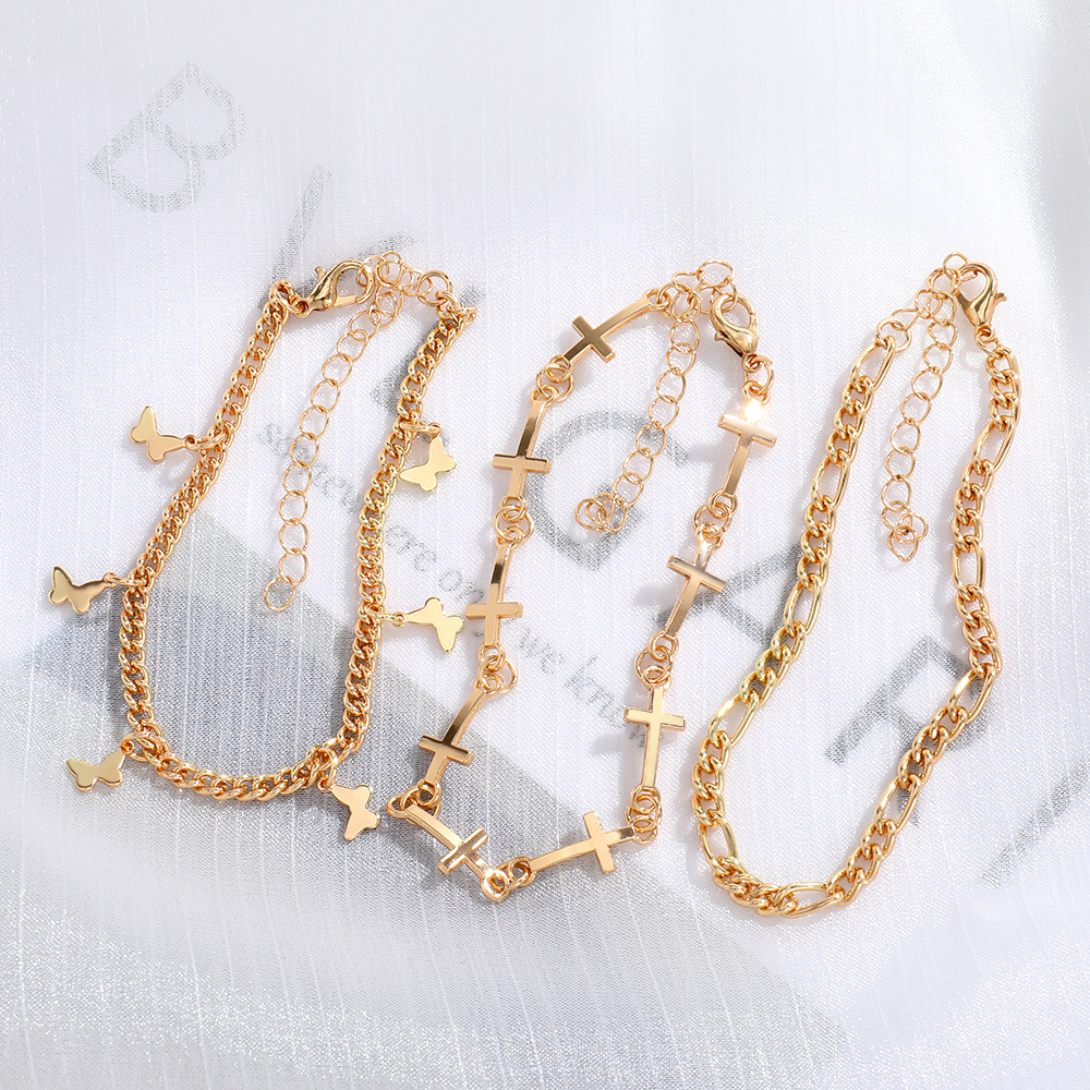 Gold Butterfly & Cross Charm Anklet Set 3 pcs Stylish Gift-Jessemade AU