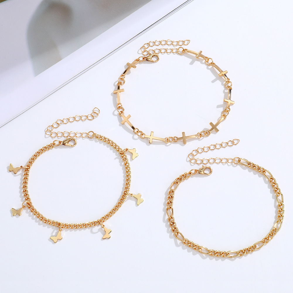Gold Butterfly & Cross Charm Anklet Set 3 pcs Stylish Gift-Jessemade AU