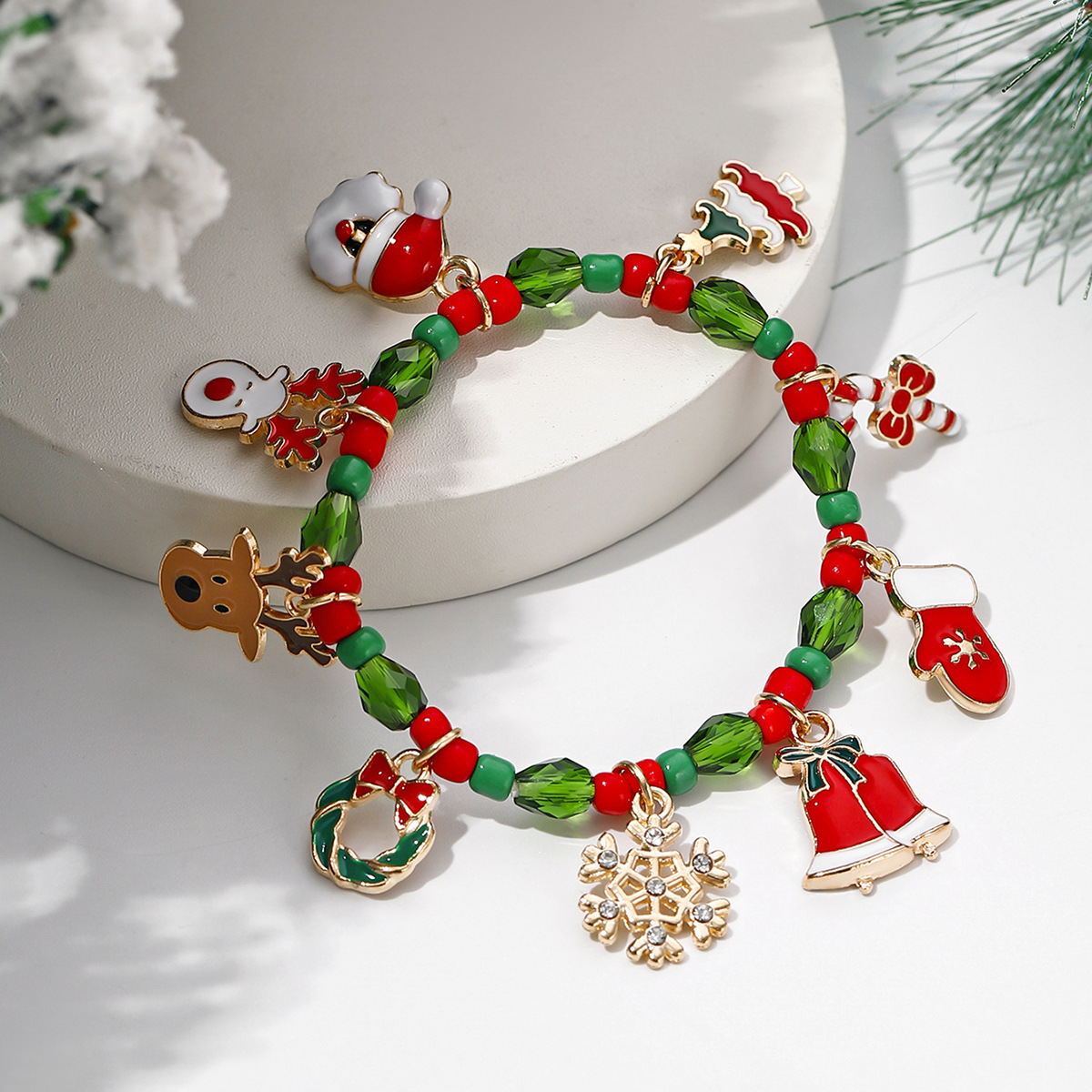 Christmas Charm Bracelet with Santa and Reindeer Charms Bracelet Holiday Gift