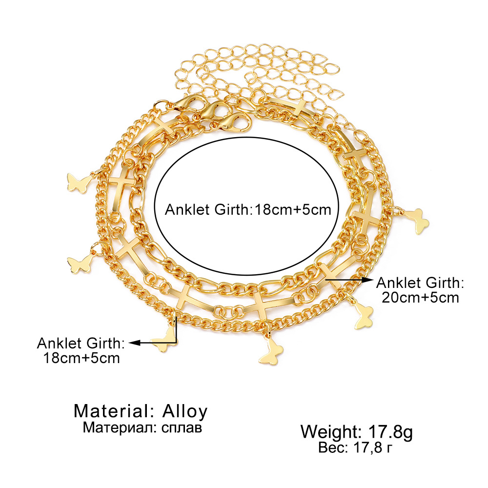 Gold Butterfly & Cross Charm Anklet Set 3 pcs Stylish Gift-Jessemade AU