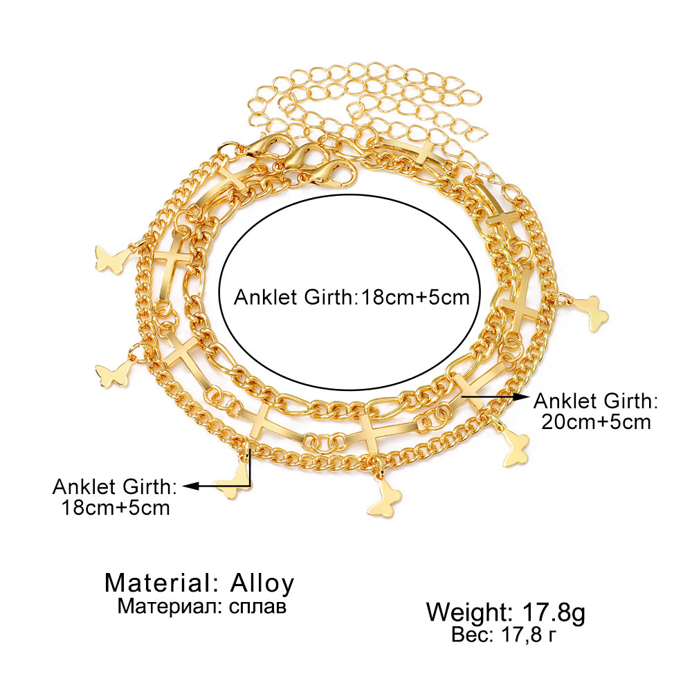 Gold Butterfly & Cross Charm Anklet Set 3 pcs Stylish Gift-Jessemade AU