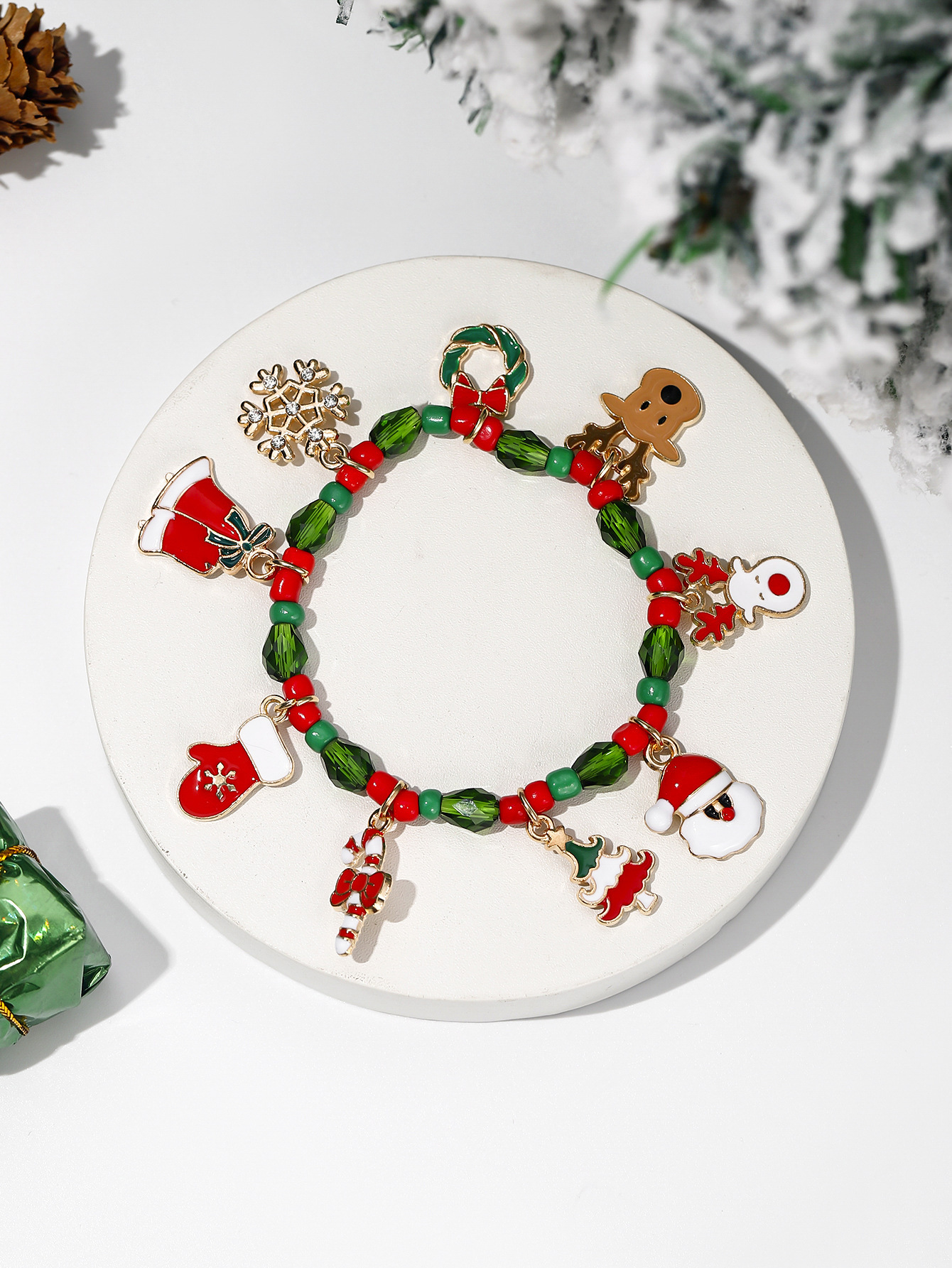 Christmas Charm Bracelet with Santa and Reindeer Charms Bracelet Holiday Gift-Jessemade AU