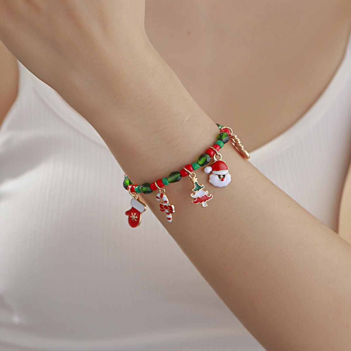 Christmas Charm Bracelet with Santa and Reindeer Charms Bracelet Holiday Gift