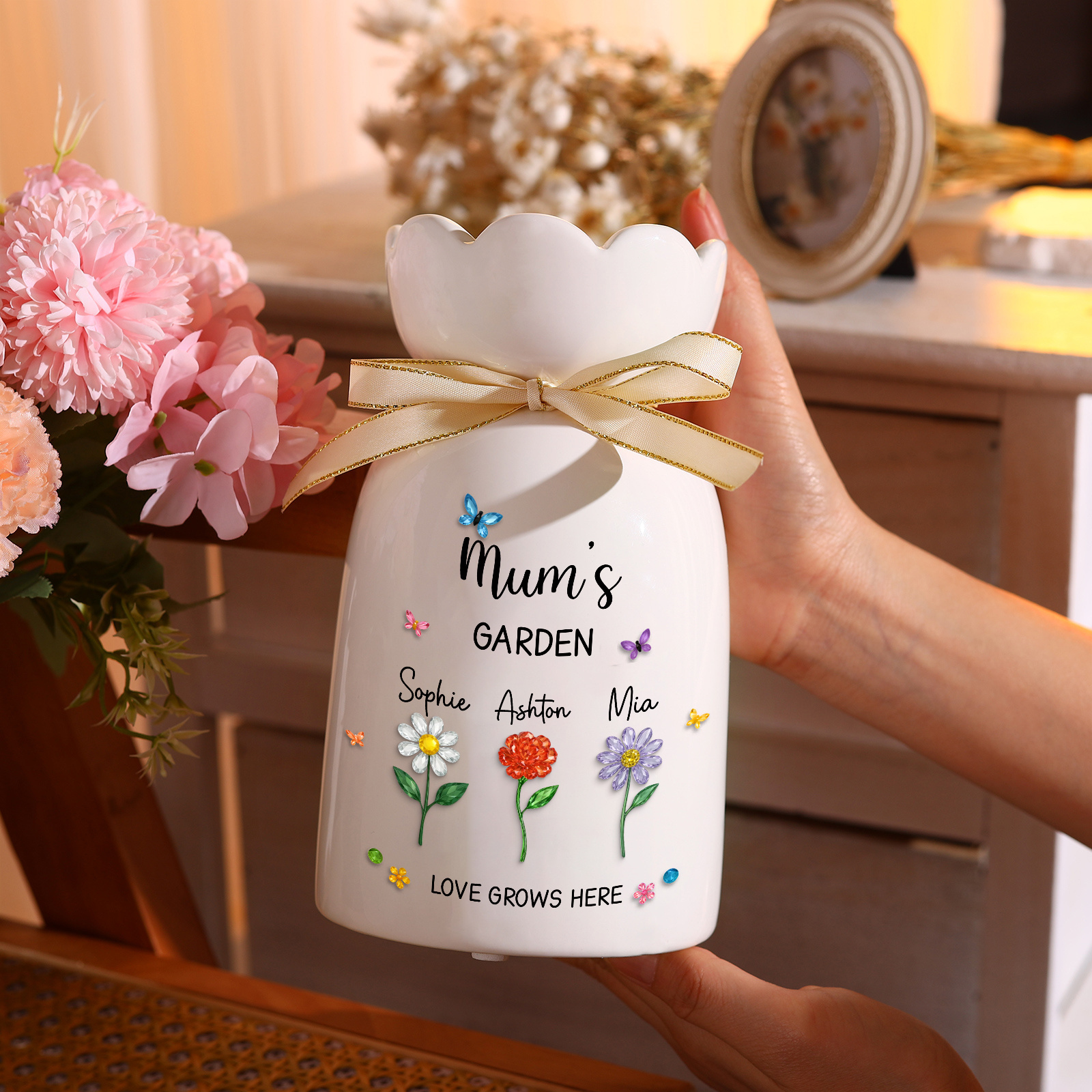 Personalised Mum’s Garden Floral Ceramic Vase