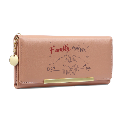 Personalised Women's Wallet with 3–8 names and hand‑heart motif