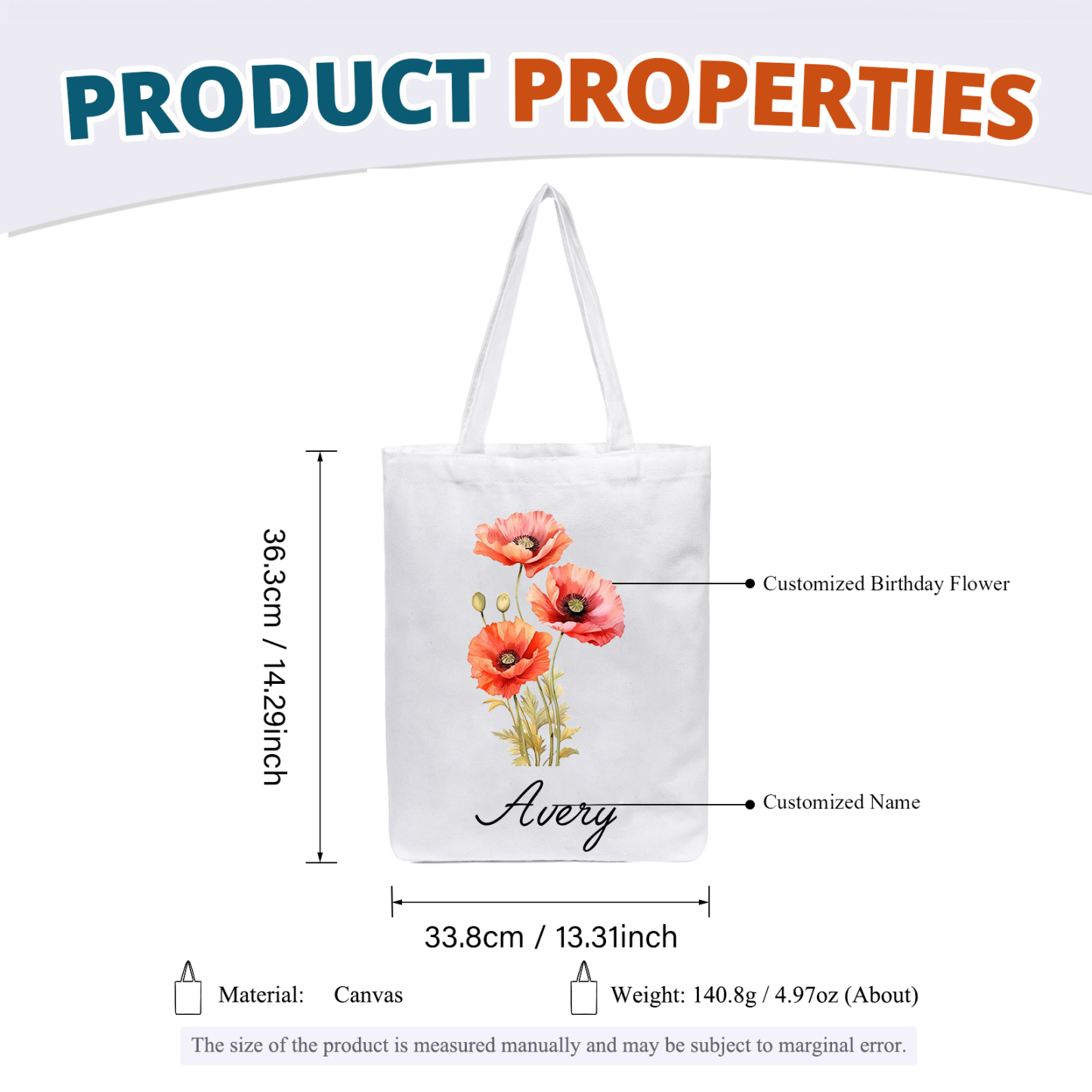 Personalised Tote Bag Custom Birth Flower & Name Handbag Gifts for Women Girls | Jessemade-Jessemade AU