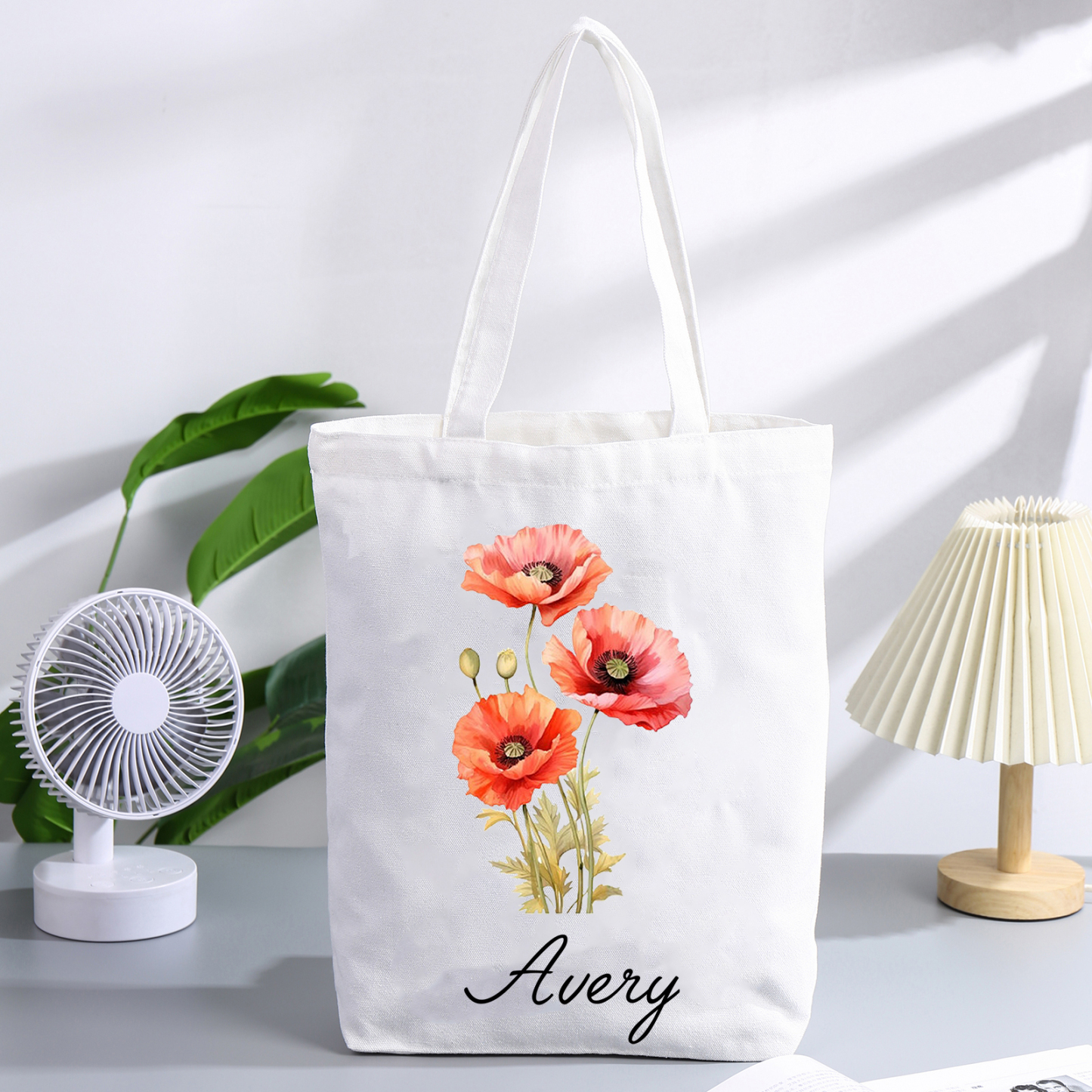 Personalised Tote Bag Custom Birth Flower & Name Handbag Gifts for Women Girls | Jessemade-Jessemade AU